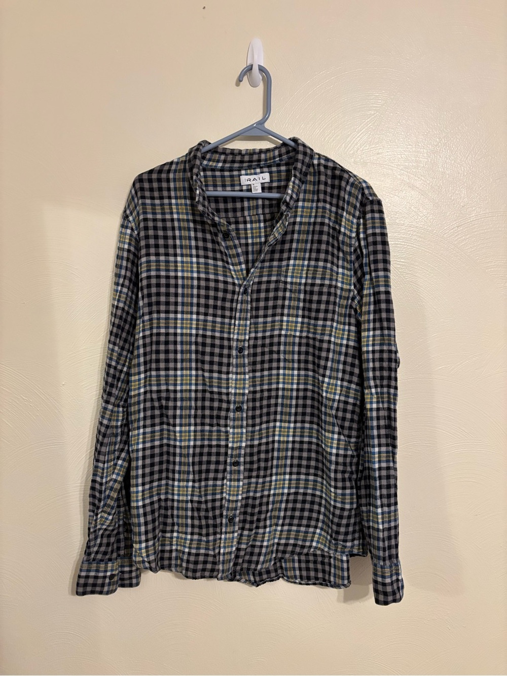 The Rail XL Plaid Flannel Shirt Blue Black Yellow Cotton Button Down